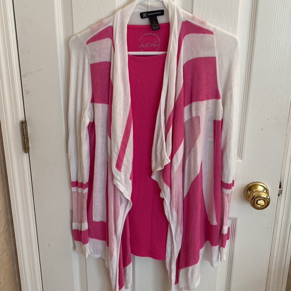 INC 2-piece tank top and lightweight sweater. Small. Pink/white